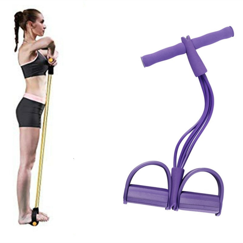4 Tube Fitness Foot Pedal Expanding Resistance Arm Exercise Bands Pull Rope Sit-ups Pulling Yoga Pilates Slimming Gym Equipment